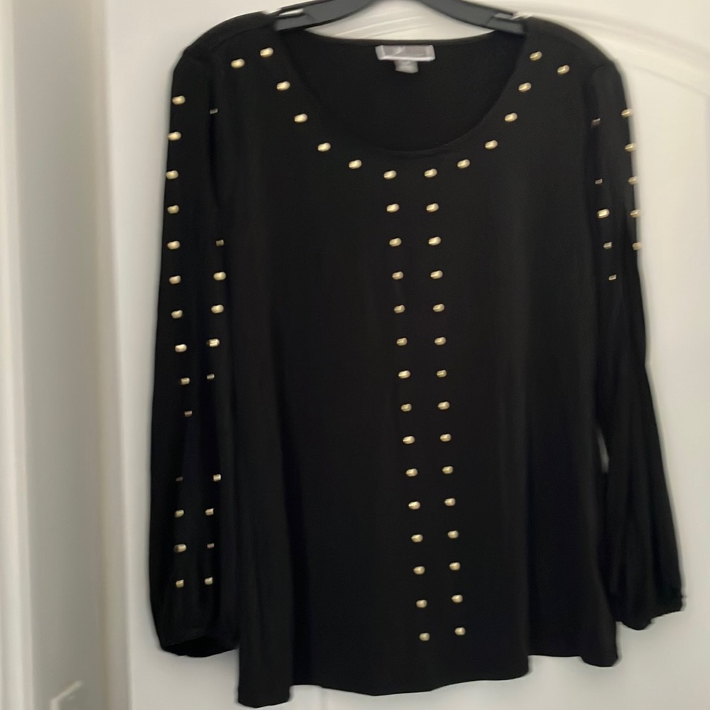 Long sleeve cut up black with gold studs top